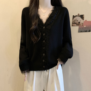 毛衣蕾丝拼接设计感针织衫 女装 显瘦宽松洋气上衣 大码 实拍胖mm秋装