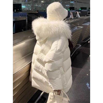 巨好看的夹棉外套白色毛毛领连帽棉衣棉服洋气独特别致小棉袄25冬