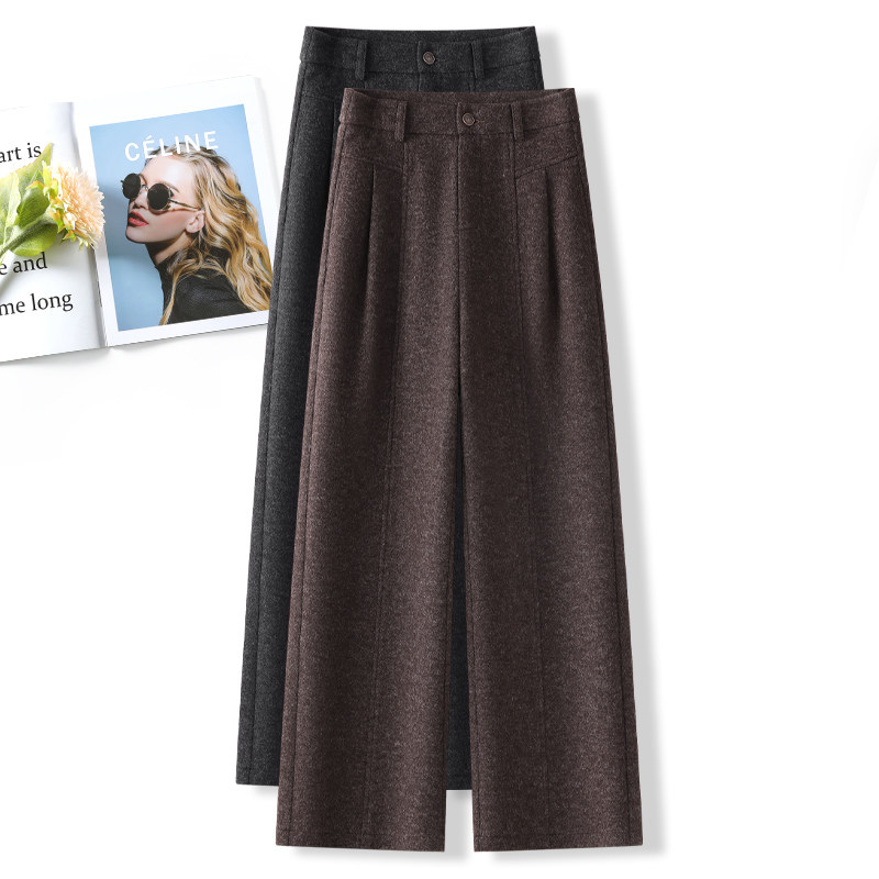 信用极好实拍加厚宽松窄版阔腿裤女冬新款高腰垂感休闲直筒风琴裤