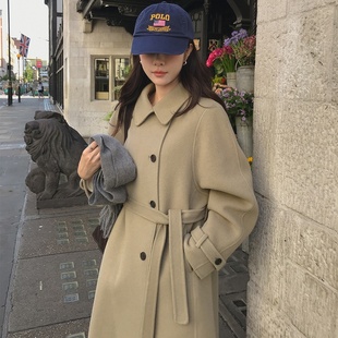 已出货 毛呢外套大衣 韩国chic复古气质赫本风高级感腰带收腰长款