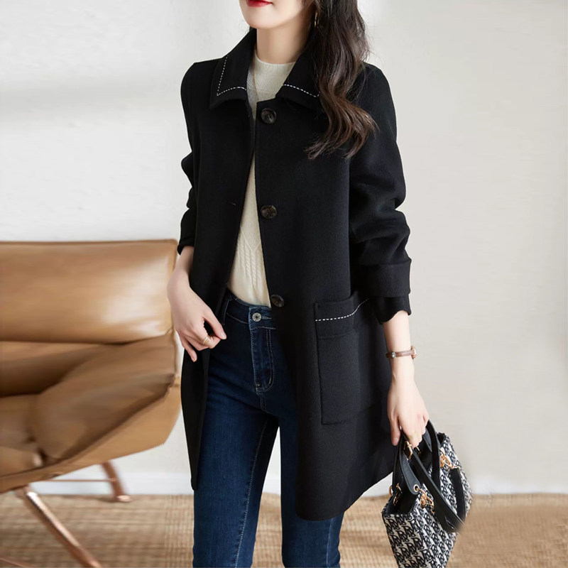小个子黑色毛呢大衣女士2025秋冬新款单排扣高级感中长款呢子外套,女装/女士精品,毛呢外套,淘宝优惠券,粉丝福利购,淘宝优惠卷