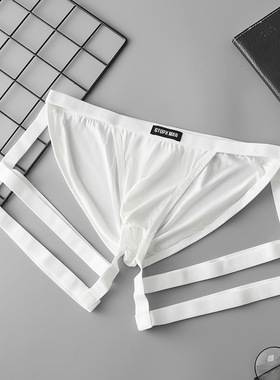 跨境亚马逊现货男士绑带三角裤 U凸低腰冰丝吸汗夜场性感内裤