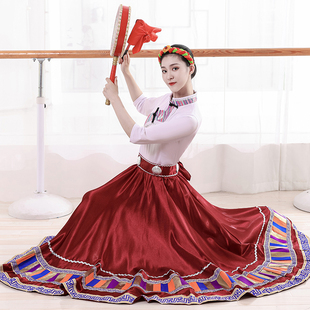 25新款 演出服上衣练功大摆裙 艺考藏族舞蹈练习裙半身裙藏族水袖