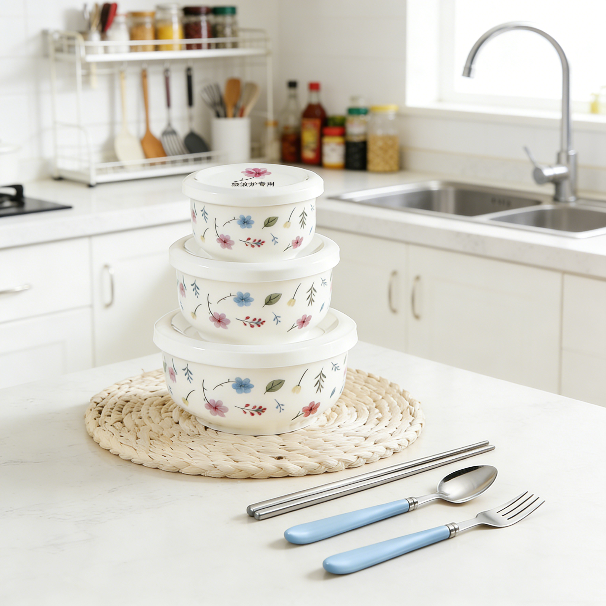 简约时尚陶瓷饭盒带盖家用猪油碗便当盒套装微波炉面碗水果碗汤碗