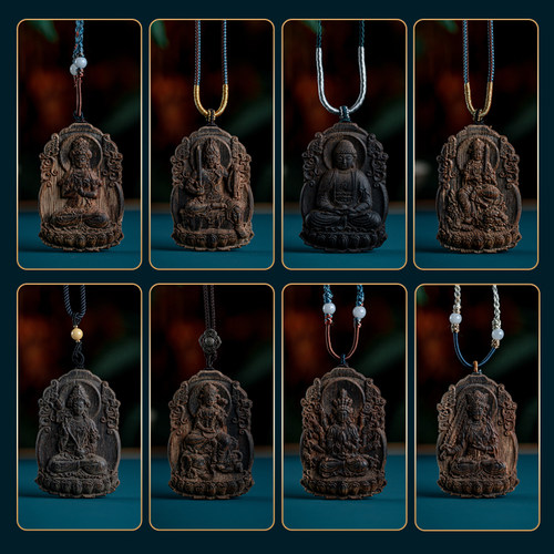 越南绿奇楠沉香千手观音守护吊坠