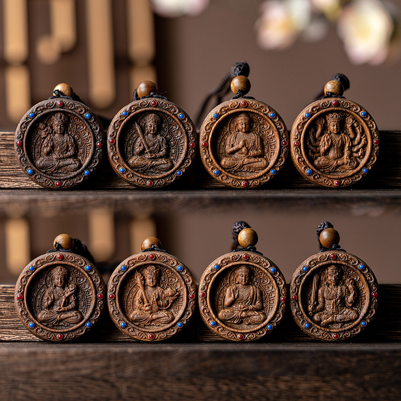 真品越南芽庄沉香雕刻牌子生肖吊坠本命佛挂件蛇年木佛牌普贤菩萨