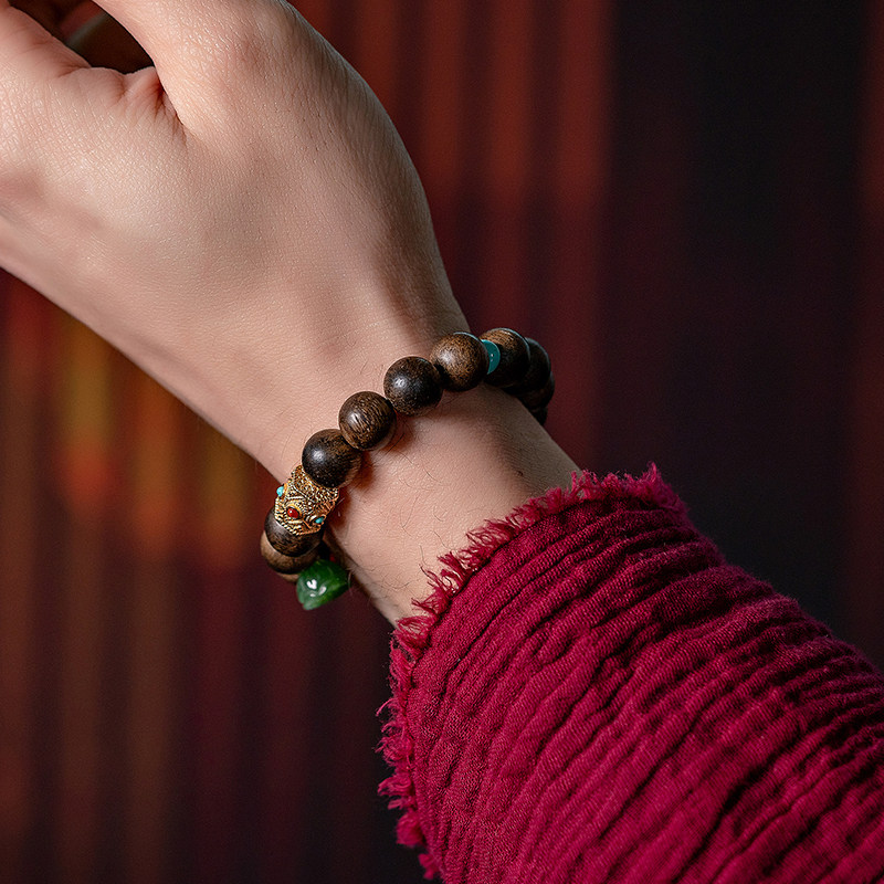 天然达拉干沉香手链印尼老料沉香木南红佛珠女男士和田玉莲蓬手串