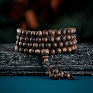 天然越南芽庄白奇楠沉香手串108颗安神沉水棋楠多圈佛珠手链男女