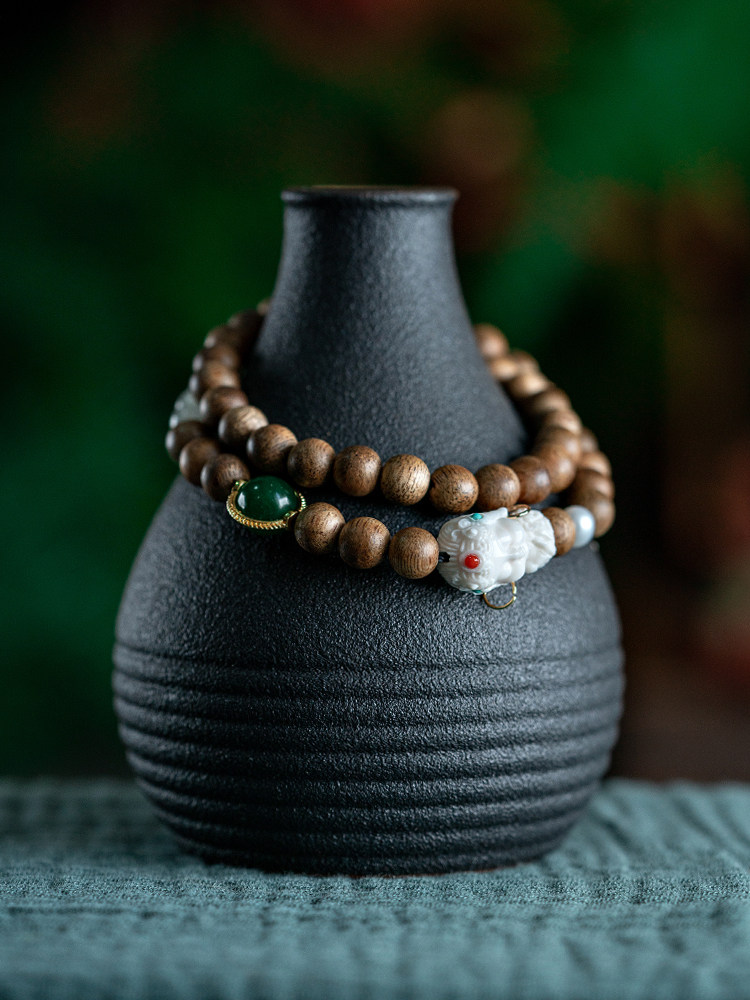 인도네시아 칼리만탄 침향 팔찌 오래된 재료 나무 팔찌 골동품 보석 여성 맘모스 아이보리 그린 타라 목걸이