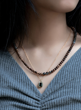 原创沉香水晶锁骨链叠加项链女