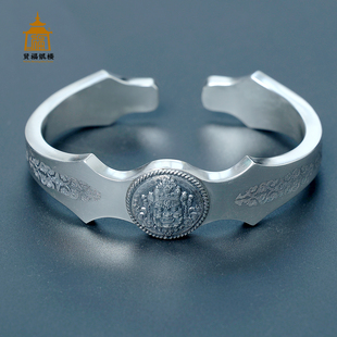 黄财神男士银手镯999纯银手工银镯子复古做旧小众男潮实心银手环