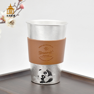 纯银999银杯子手工熊猫银水杯食品级大容量银茶杯防烫咖啡杯