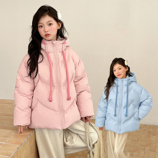 韩系童装冬季新款女童糖果色连帽加厚羽绒棉服保暖短款面包服外套