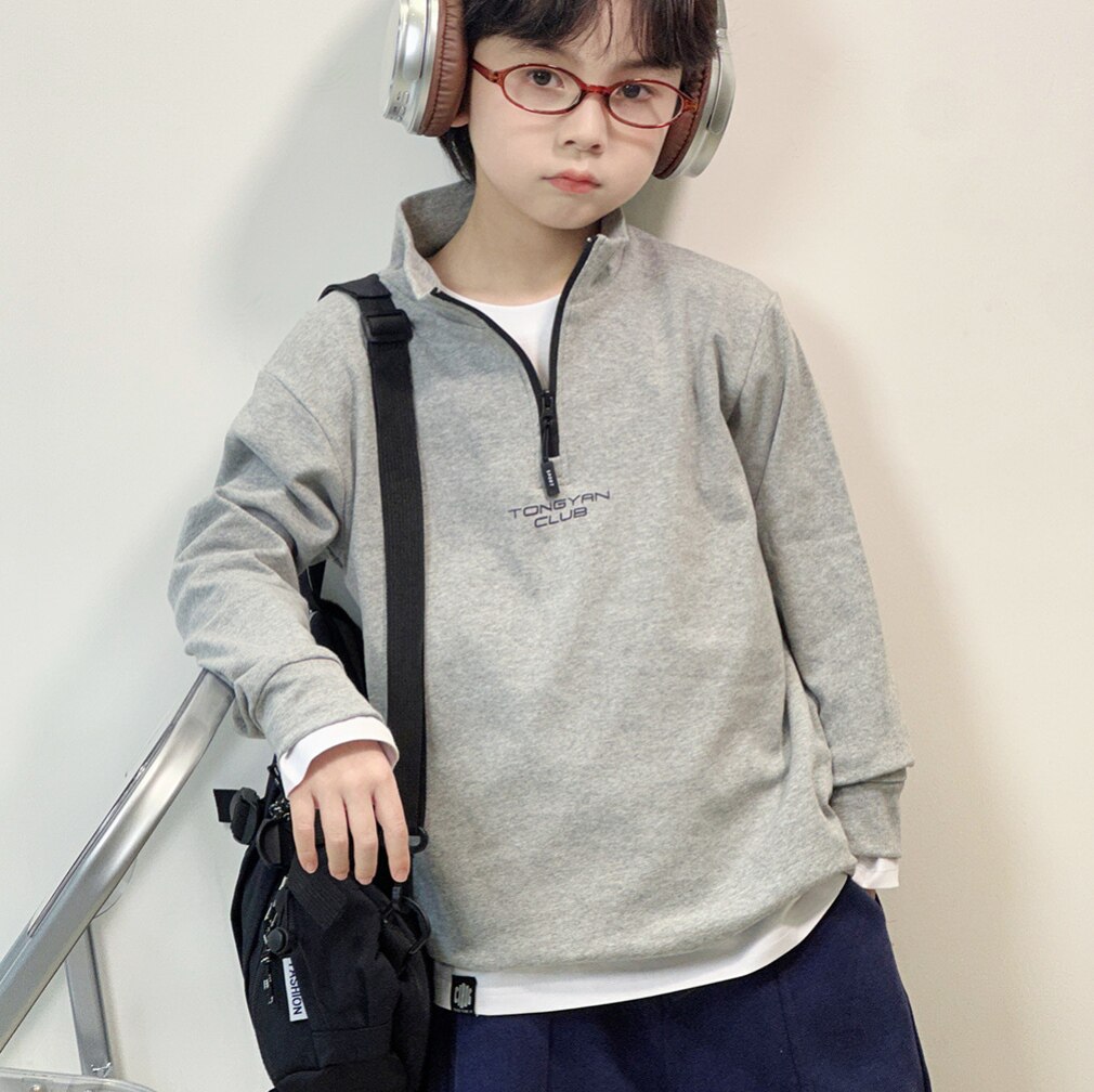 男童半拉链立领卫衣2026韩版新款宽松中大童长袖T恤休闲百搭上衣
