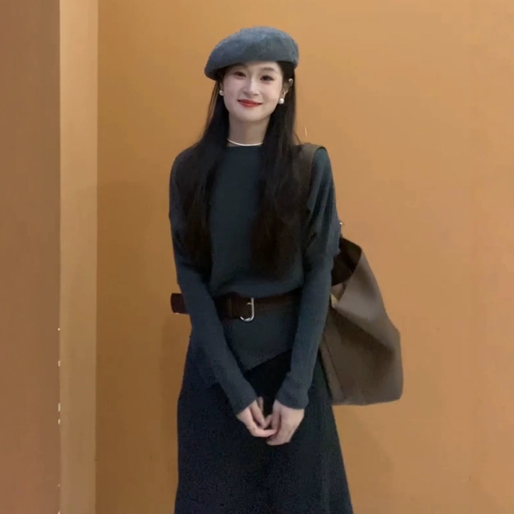 韩系针织衫女装搭配一整套高级显瘦温柔气质长裙两件套秋季穿搭女