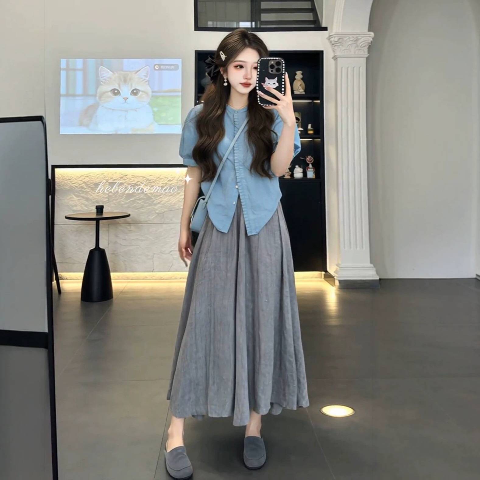 两件套装衬衫夏季小众短袖衬衫穿搭日系法式半身裙两件套气质别致