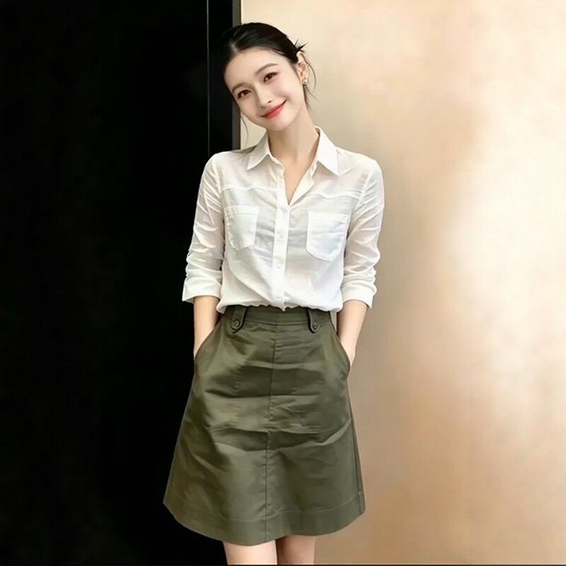 老钱风气质休闲白色衬衫工装半裙女装2026夏季新款上班通勤两件套