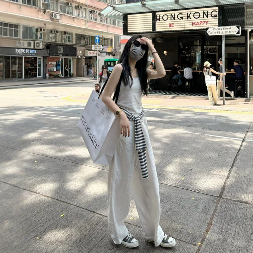 舒适穿搭长裤女冰丝阔腿裤女夏季薄款小个子棉麻白色休闲山本裤子