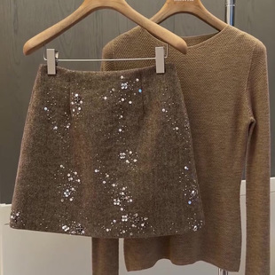 秋冬高级感巨好看小香风针织显瘦套装女秋时尚显瘦亮片裙子两件套