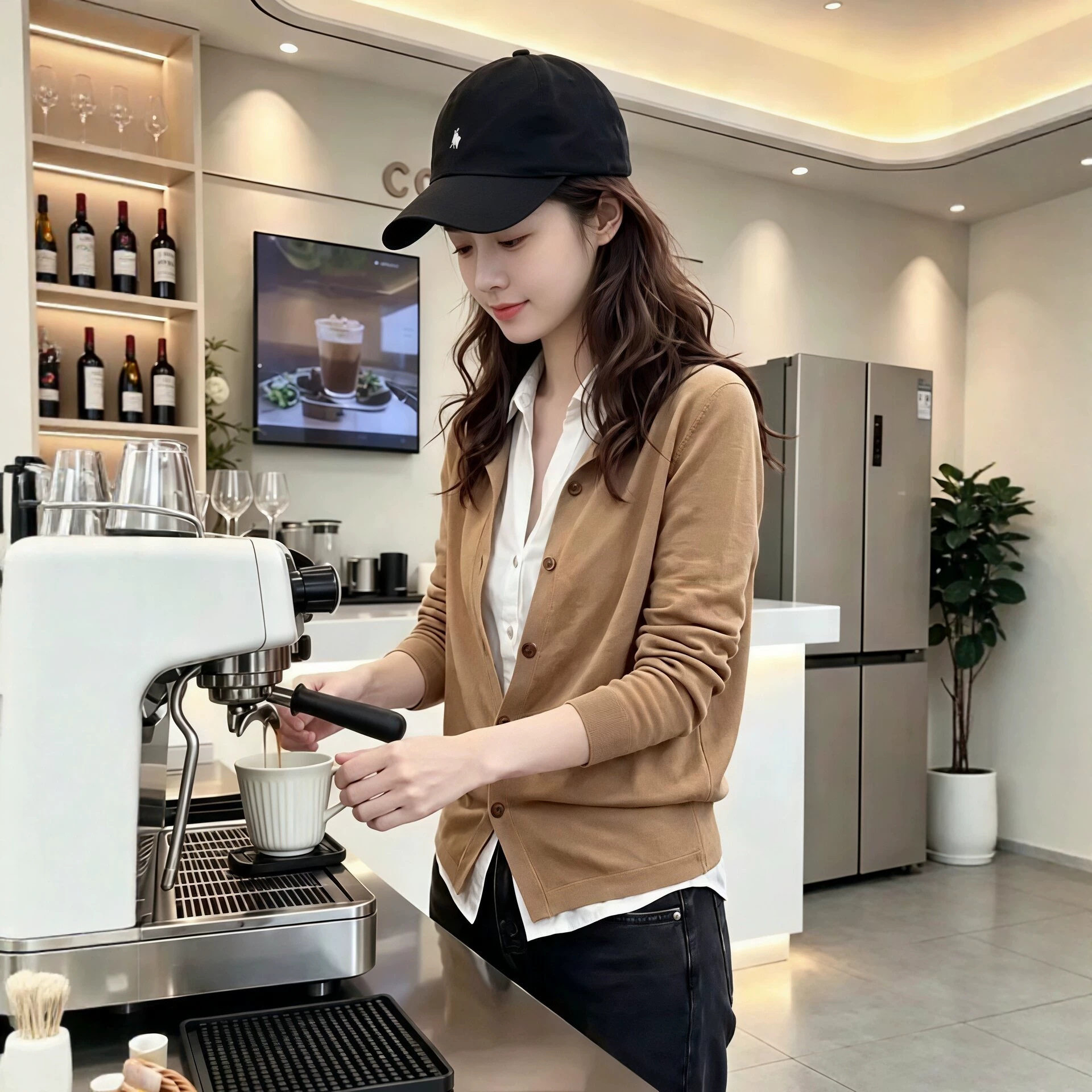 卡其色翻领针织衫早秋装女款2026新款长袖韩系穿搭配吊带的小外搭