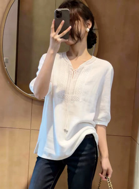 韩系温柔风白色五分袖衬衫2026年春新款女装法式小众时尚气质上衣