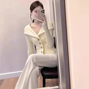 2024年冬季富家千金高级感穿搭名媛气质显瘦小香风毛衣裤子套装女