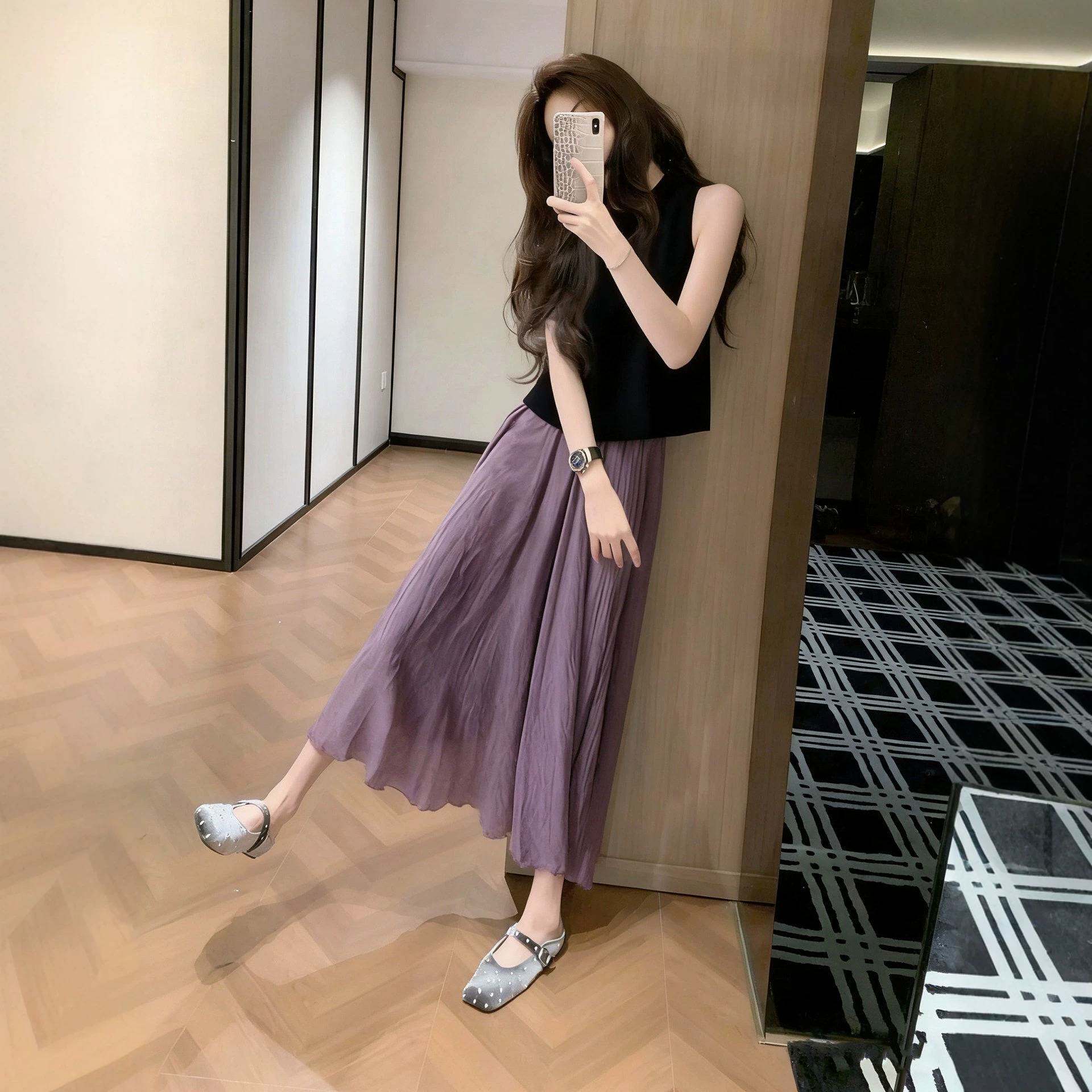 夏季女装2026新款搭配一整套网红今年流行紫色半身裙显瘦两件套装