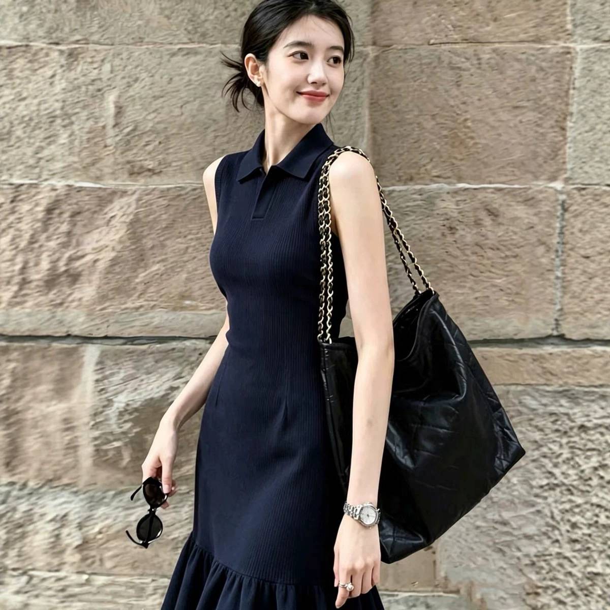 纯欲轻熟风荷叶边无袖连衣裙女装夏季新款收腰显瘦气质A字短裙子