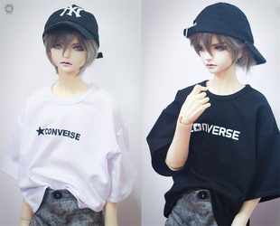 懒娃BJD娃衣三分四分人偶叔男娃女娃通搭日常休闲潮款黑白T恤上衣