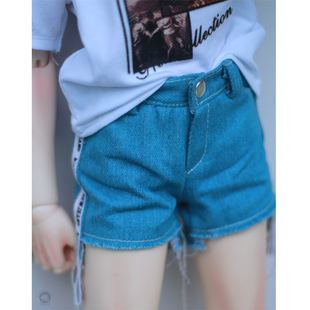 BJD裤子sd人偶3 4 6分叔男修身简约帅气短裤娃衣蓝色易搭牛仔裤