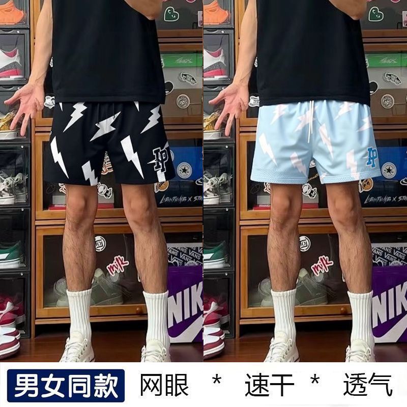 黑色篮球短裤男款美式不过膝四分运动裤网眼透气速干训练裤子夏季