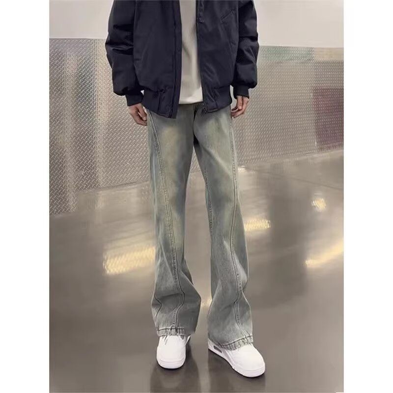 美式cleanfit直筒牛仔裤男女情侣春秋长裤男高街vibe显瘦修身裤子