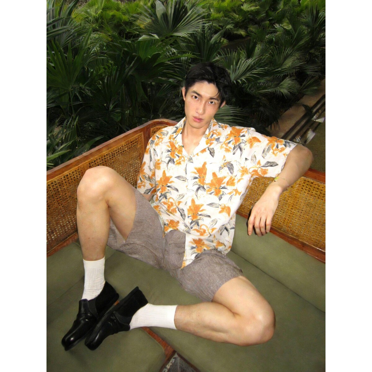 复古花卉满印日系休闲百搭衬衫小清新夏威夷海边宽松薄款男花衬衣