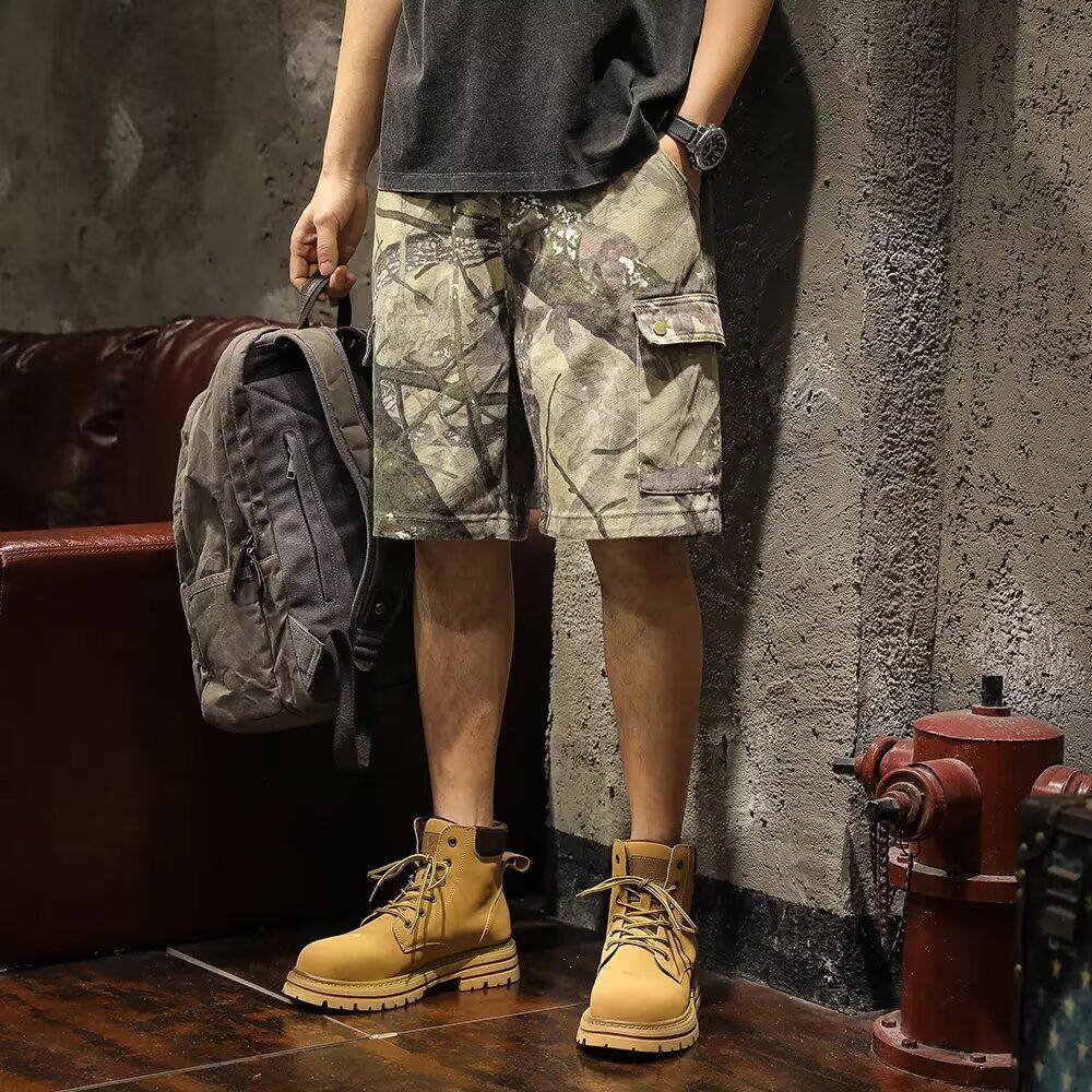 夏季美式休闲痞帅高端重磅迷彩工装短裤男宽松大码五分裤子潮chic