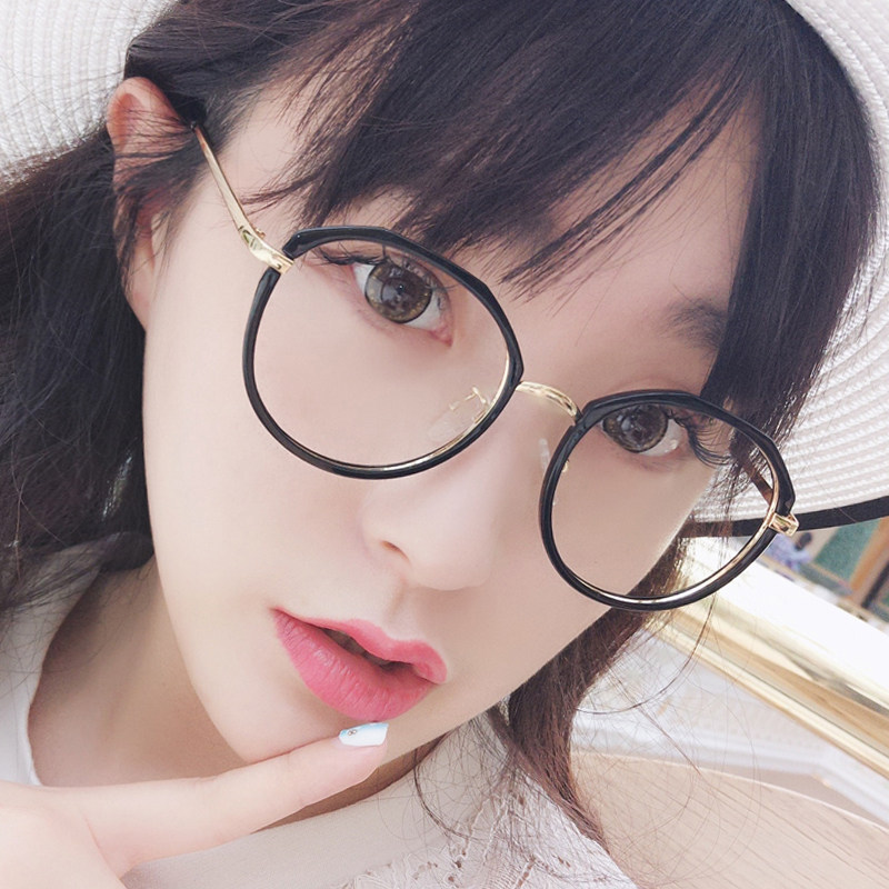 防蓝光辐射眼镜女韩版潮黑框素颜神器平光复古男可配近视有度数