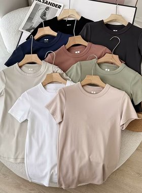 日单优品 夏季女士纯色百搭通勤正肩圆领休闲短袖T恤 465754