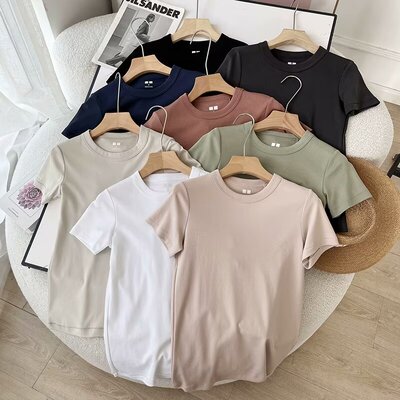 纯色百搭通勤短袖T正肩