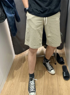 日单优品 夏季男士纯色针织水洗毛圈松紧腰休闲五分短裤 425992