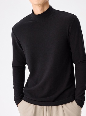 升级款！蓄热双面德绒！保暖不臃肿！男士纯色内搭半高领打底衫