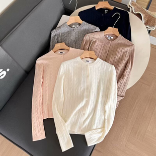 外套休闲空调衫 日单优品 长袖 女士纽花圆领针织开衫 471612 秋季