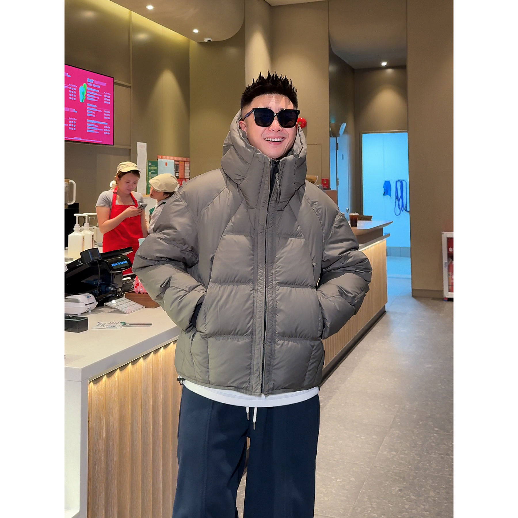 YULE语乐 5767零压双领连帽羽绒服90白鸭绒冬季加厚面包羽绒外套