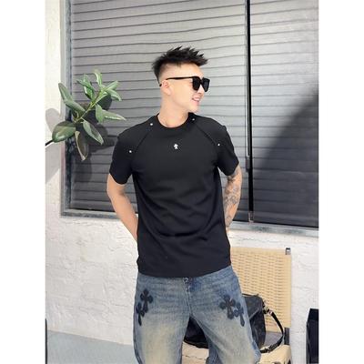 YULE语乐/6700莫代尔空气层正肩短袖T恤金属十字花加厚圆领打底T