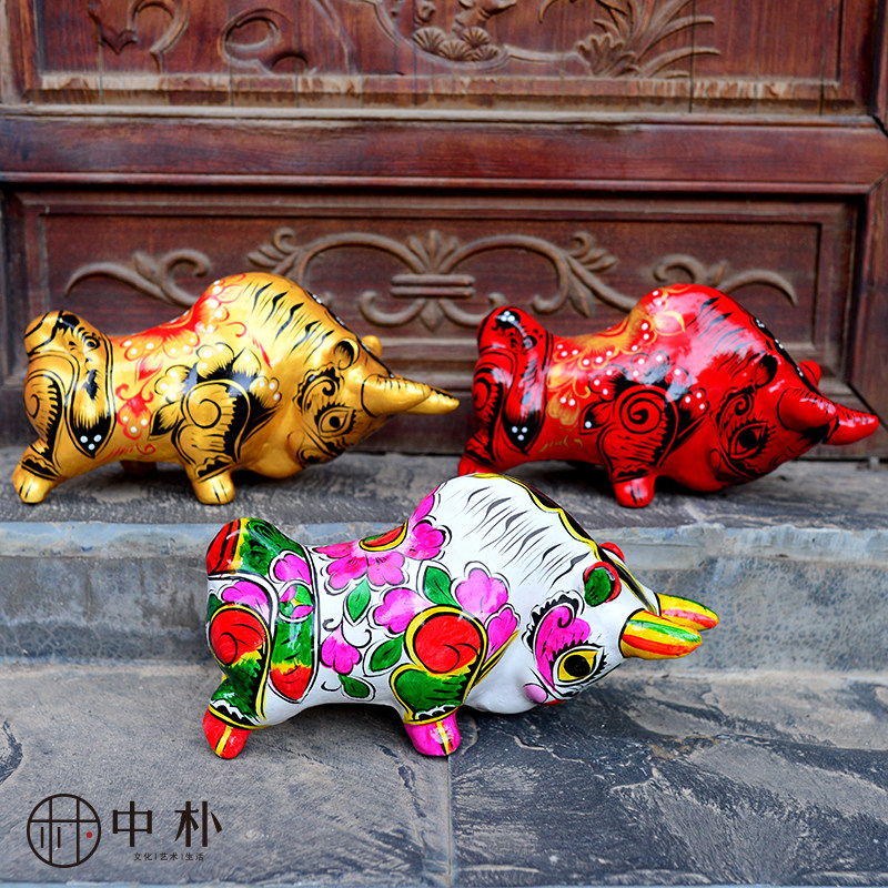 中朴陕西凤翔泥塑彩绘生肖牛年吉祥物非遗礼品民俗摆件商务小礼物