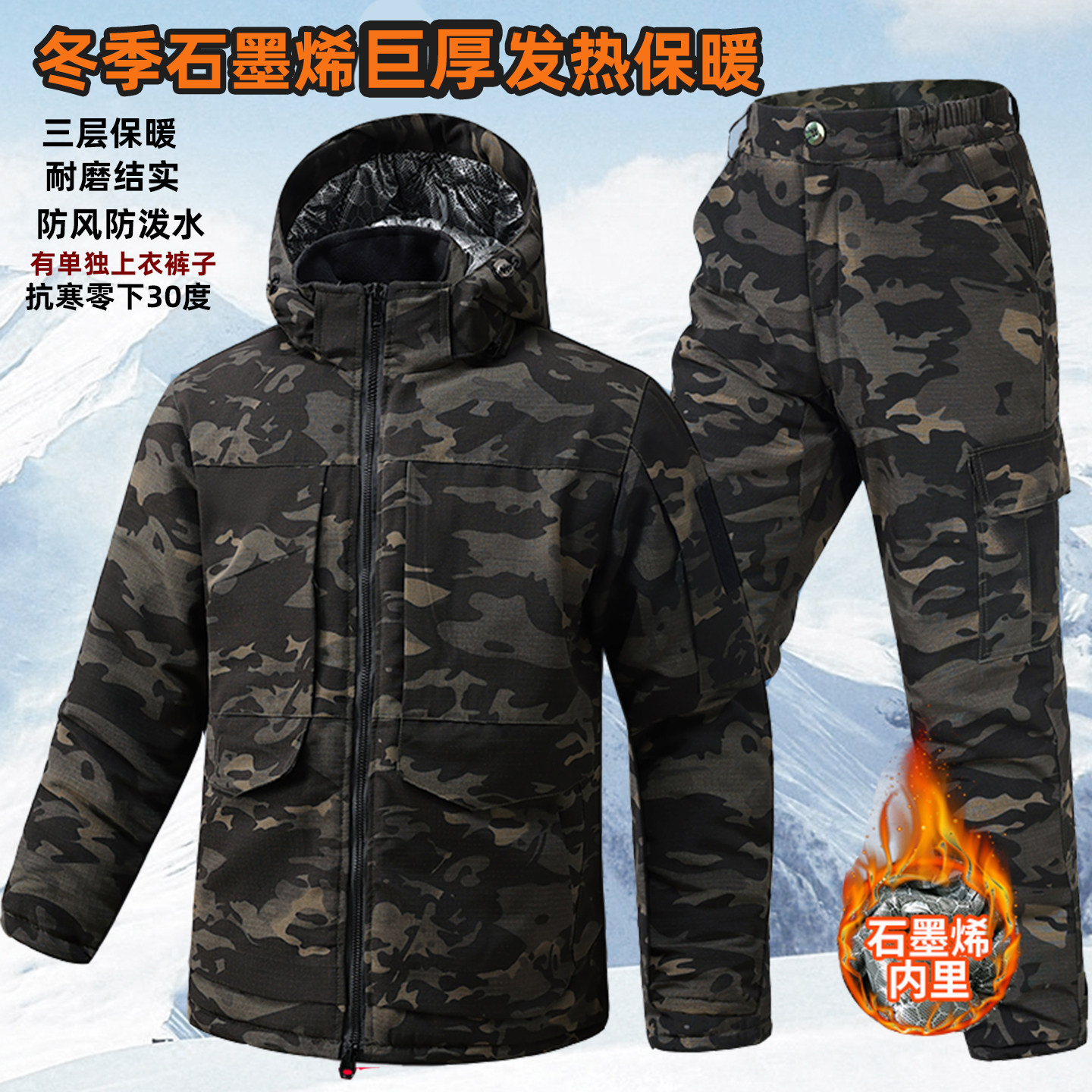冬季户外石墨烯发热加厚棉服外套