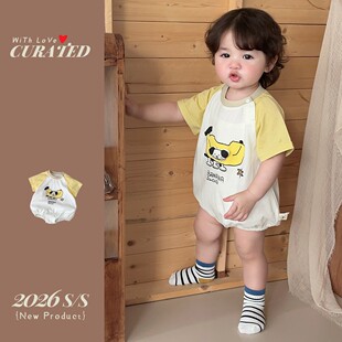 宝宝夏季衣服香蕉小狗插肩短袖包屁裤婴儿短袖连体衣男孩哈衣爬服