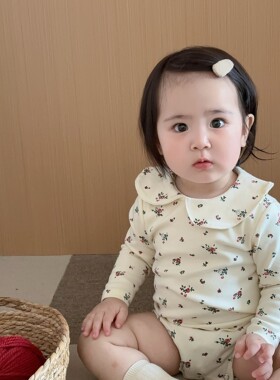韩版春秋季满月百天女宝婴儿衣服连体哈衣公主娃娃领三角包屁爬服