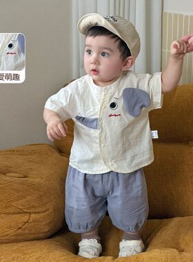 婴幼儿夏装短袖套装可爱超萌1岁男宝纯棉t恤夏季七分裤分体两件套