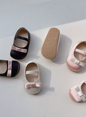 新款女童鞋可爱蝴蝶结软底鞋子韩版魔术贴学步鞋周岁百日宴婴儿鞋