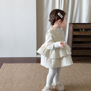冬季 婴儿加绒夹棉公主连衣裙女宝宝加厚保暖马甲裙周岁生日宴套装