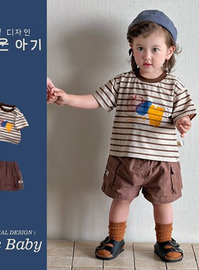 儿童帅气夏季2026夏男童婴幼儿宽松上衣1男宝宝短袖t恤裤子两件套